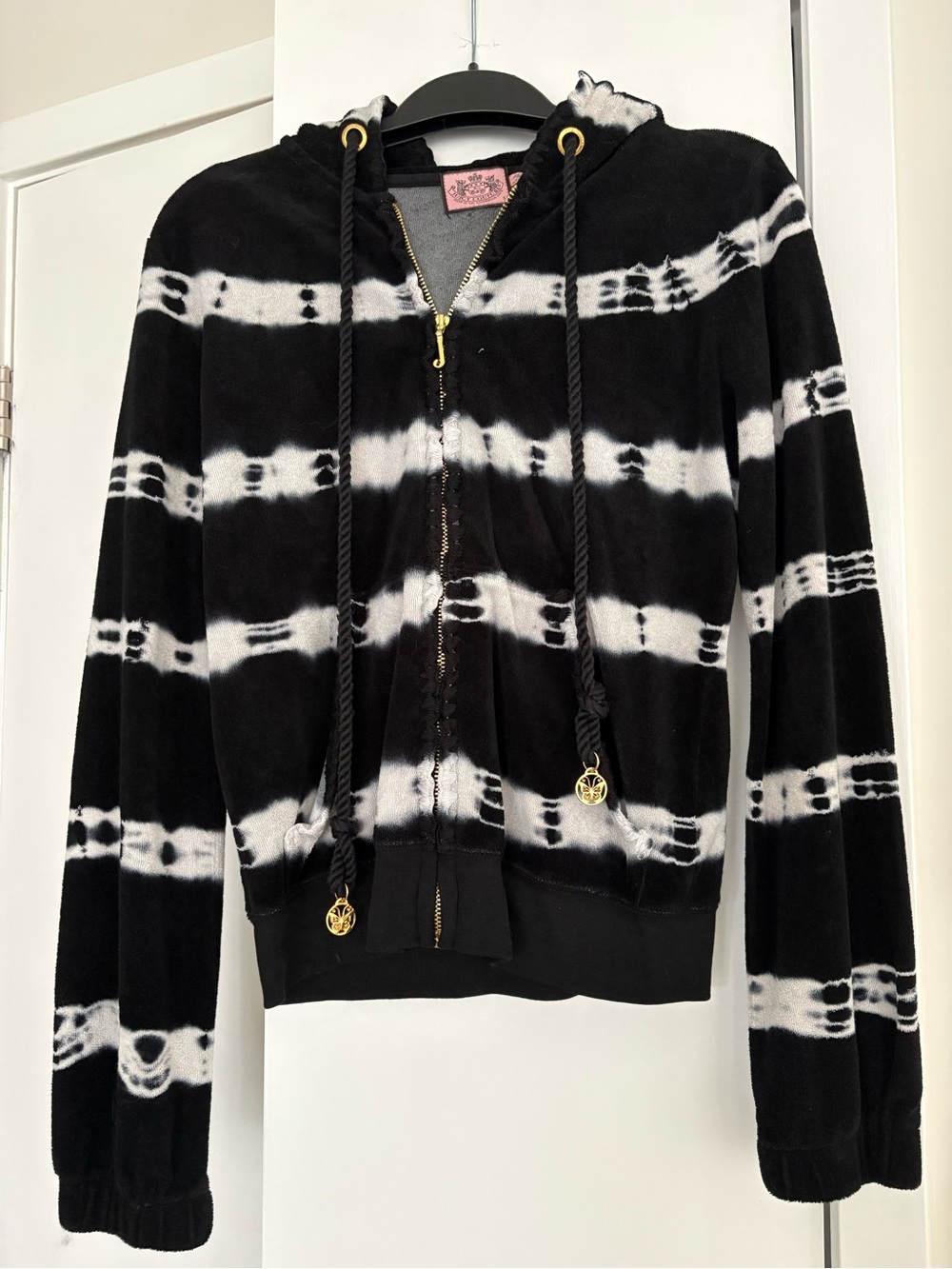 Juicy Couture Black & White Tie-Dye Velour Zip Hoodie